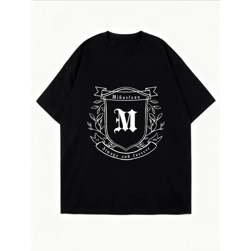 White Oversized T Shirt With Monogram Crest Print For Casual Wear