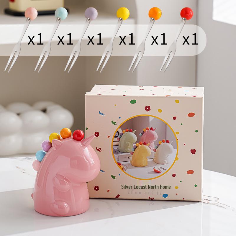Yinhuai Stainless Steel Fruit Fork Set with Luxury Storage Jar – Safe, Cute, Small Forks for Kids