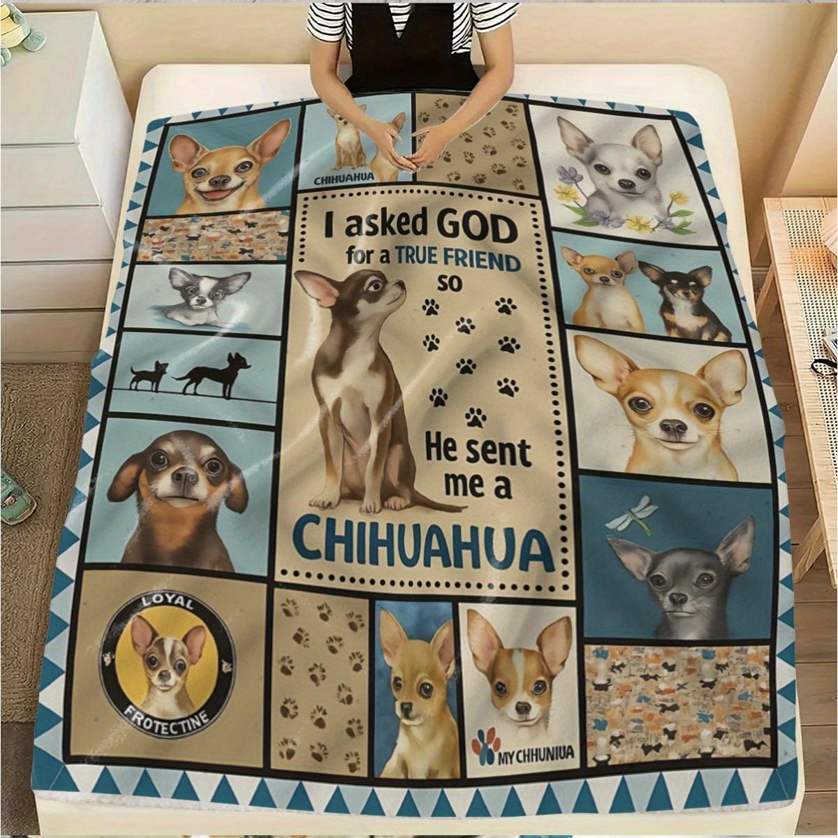 1pc of Cartoon Chihuahua Puppy Claw Print Blanket, Cute Puppy Spliced Light Flannel, Hypoallergenic Flannel Blanket Suitable for All Seasons 100x150cm