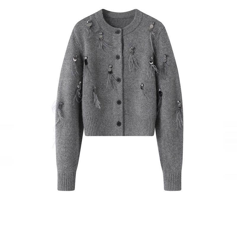 

2025 Autumn Grey Knitted Bow Cardigan for Women - Petite Niche Design One Size