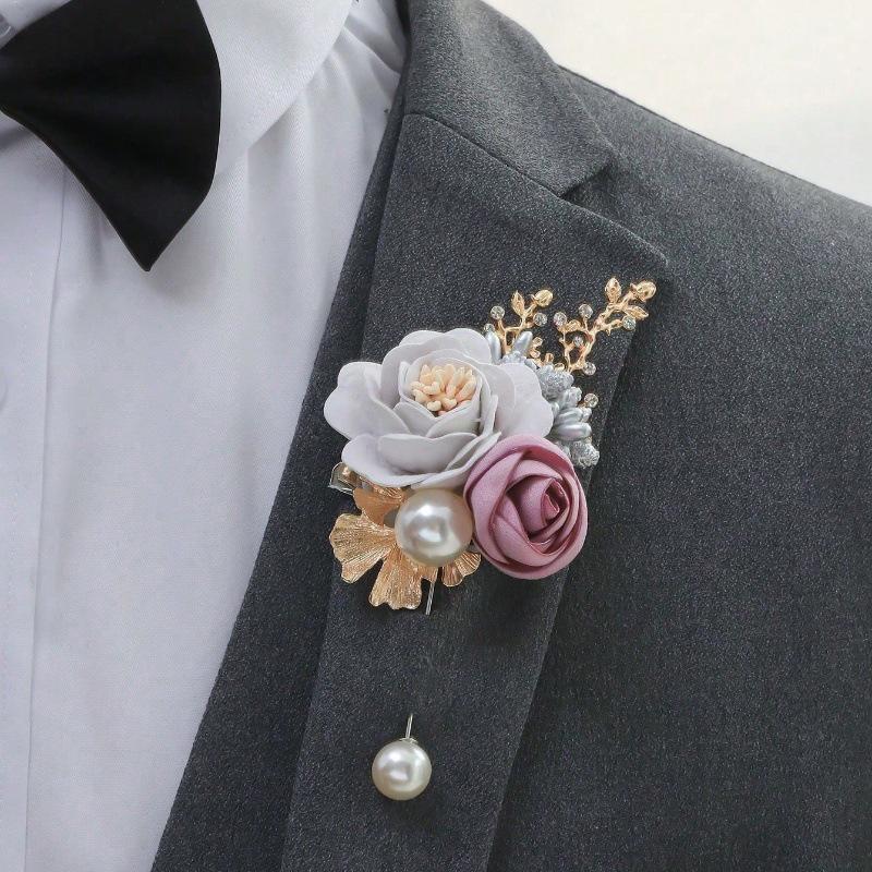 Grenzüberschreitende Hochzeitsrequisiten: Koreanischer Stil Braut & Bräutigam Simulationsblumen, Brautjungfern- & Trauzeugen-Anstecksträußchen, Kleine Geschenke