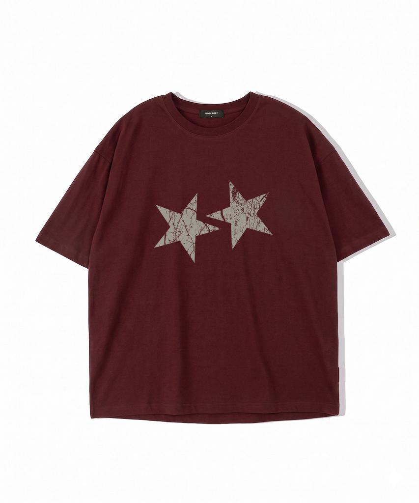 UNDEROFF Men'S Cotton Short Sleeve Crop Top Vintage Star Burgundy