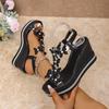 Women's Rhinestone Sandals 2025 Summer New Arrival Outdoor Platform Thick Sole Versatile Wedge Beach Sandals