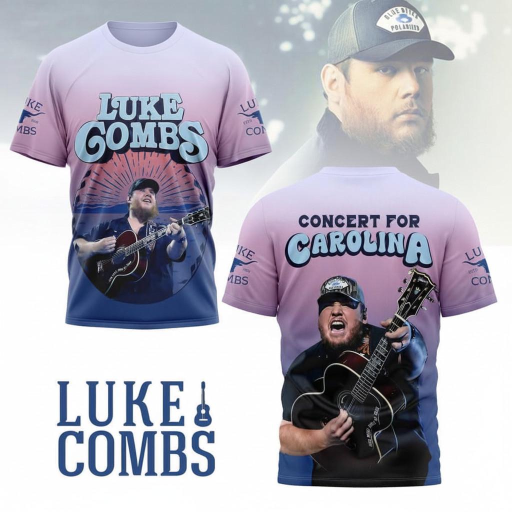 Vintage Luke Combs Concert For Carolina Tour 3D T-shirt S to 5XL 2F1002 M