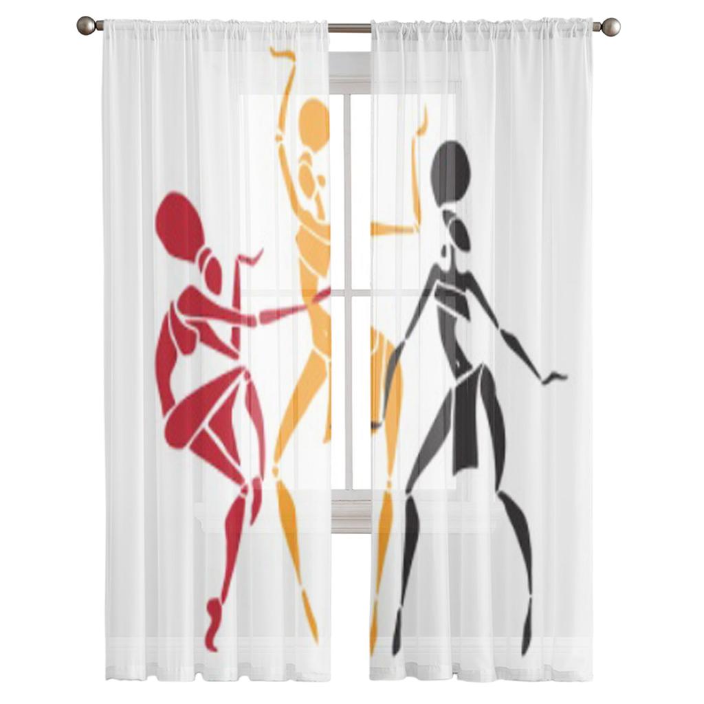 African Beautiful Women White Tulle Sheer Curtains for Living Room the Room Bedroom Kitchen Decoration Voile Organza Curtains