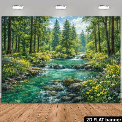 2D Peaceful Forest River Scene Photography Background