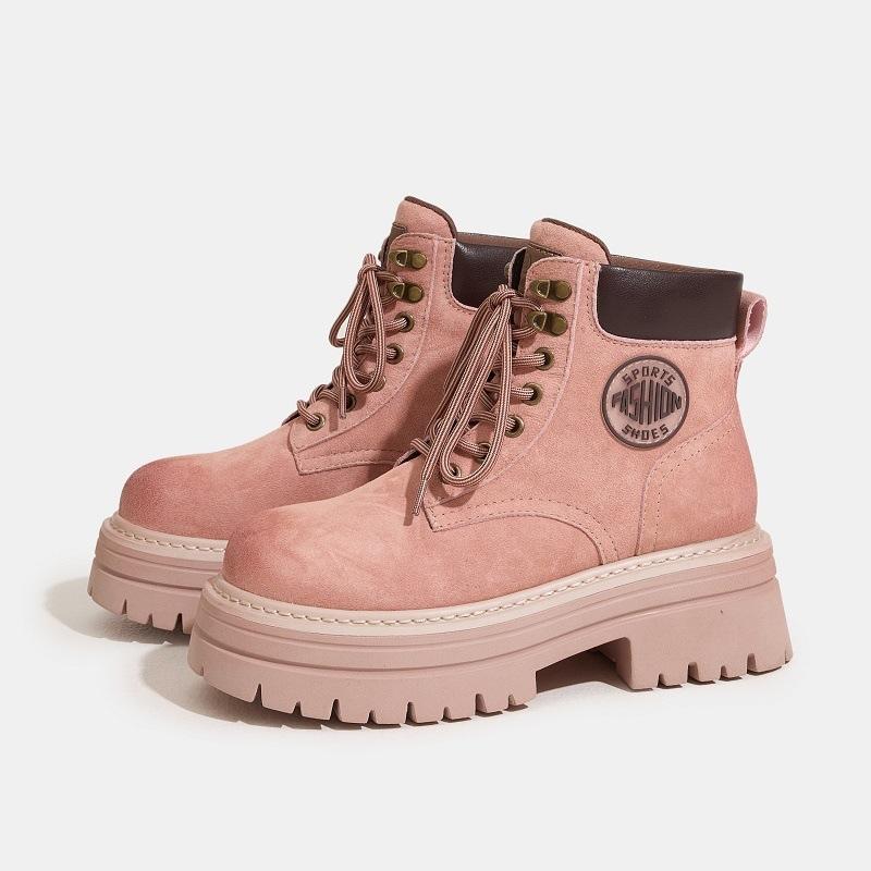 

Leather Martin boots women s summer 2025 new thick-soled rhubarb boots spring and autumn outdoor small inner height increase short boots 40 розовый