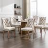 Chaise à 4 pieds, Chaise Velours Beige Clair Chaise de Salle à Manger, Dossier Haut, avec Capitonnage Boutonné, Cadre en Bois Massif, Beige Clair (Lot de 6)