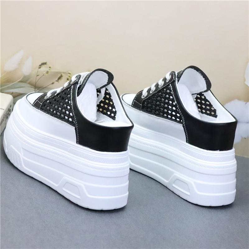 Fashion 10CM 12CM Air Mesh PU Synthetic Microfiber Leather Flats Women Sandals Slipper Chunky Sneakers Slippers Platform Wedge Shoes