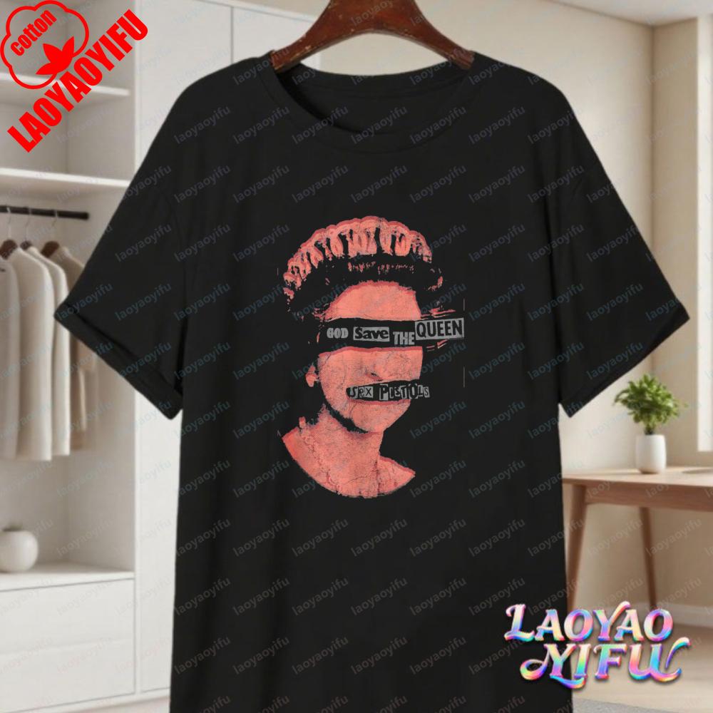 Maglietta in Cotone Vintage Retro Regina God Save The Queen T-shirt con Timbro Rosso per Unisex Fresca Best Seller Abbigliamento Punk Moda Streetwear