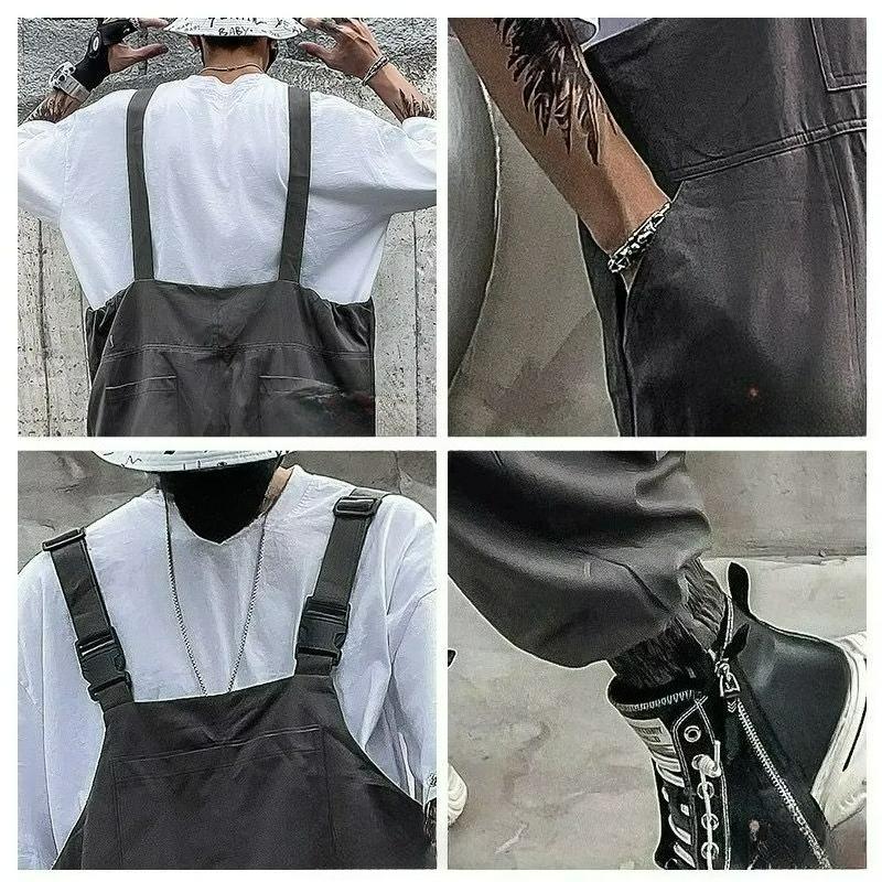 Men's and Women's Overalls of The Same Style Japanese Tide Brand Black One-piece Hip-hop National Tide Tooling Suspenders Men's Loose