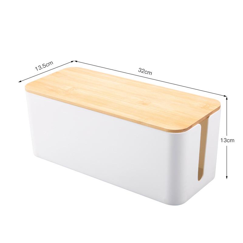Wood Grain Desk Cable Organizer With Lid For Home Office And Bedroom Storage