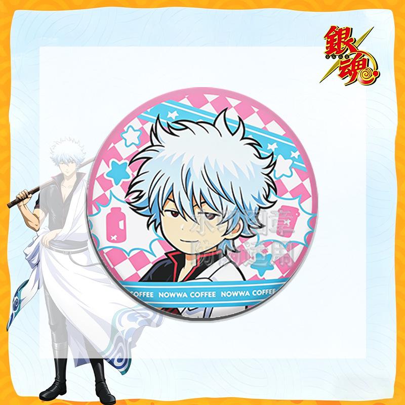 Gintama Collab Tinplate Badge & Mirror Keychain Pendant - Anime Gift Merchandise Badge
