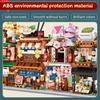 Mini City Street View Noodle Shop House Building Blocks 4 In 1 Japanese Architecture Friends Figures Bricks Toys For Children