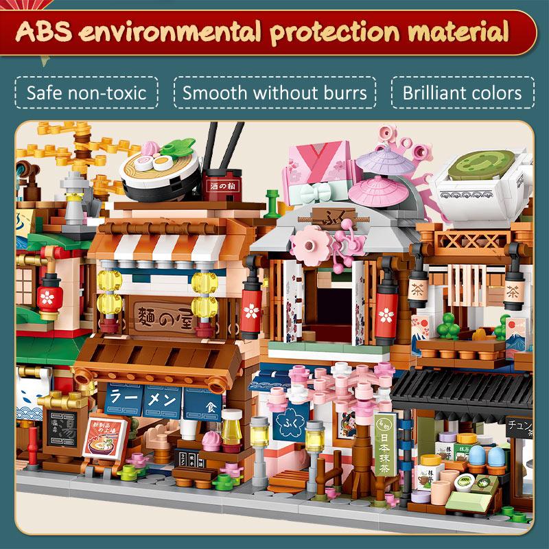 Mini City Street View Noodle Shop House Building Blocks 4 In 1 Japanese Architecture Friends Figures Bricks Toys For Children