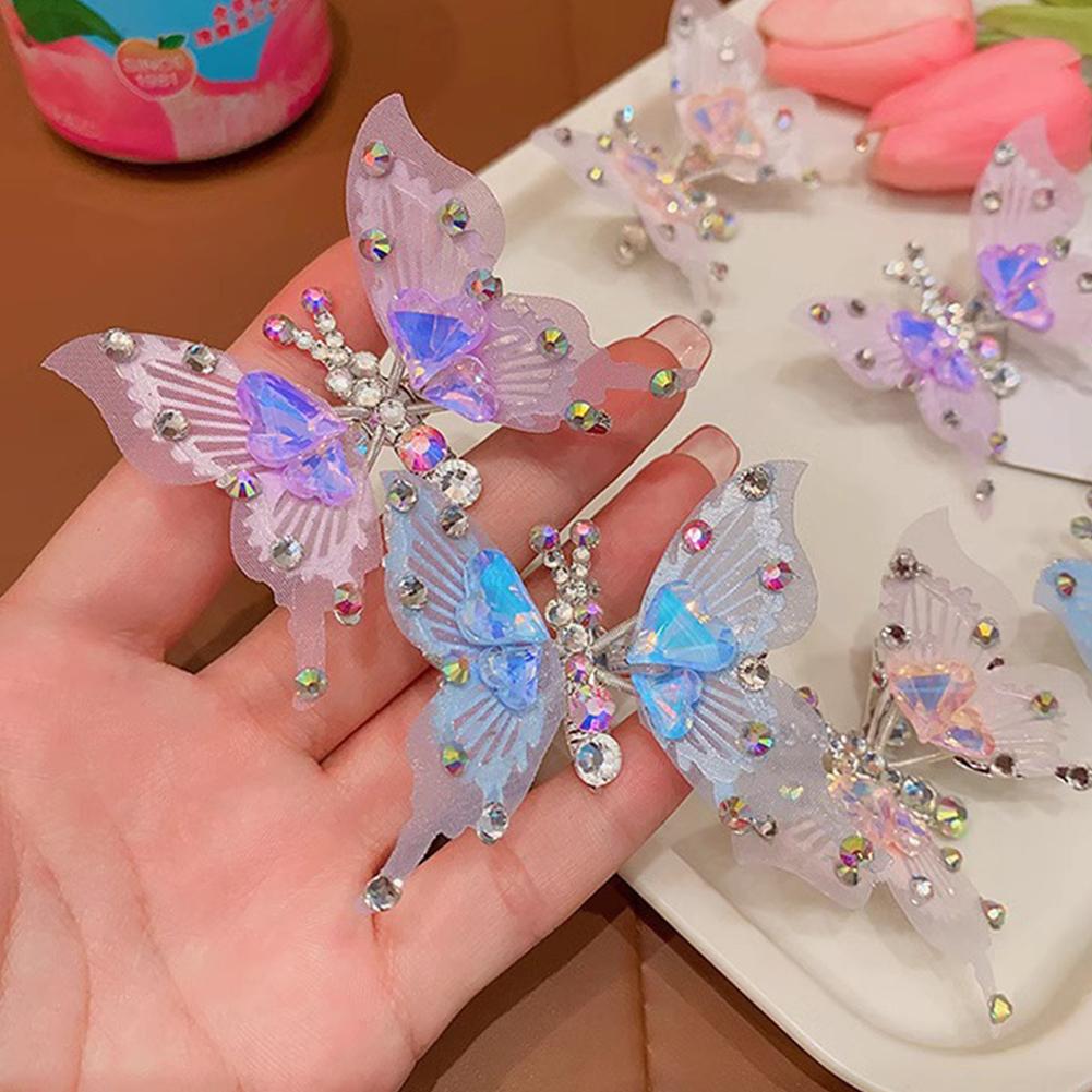 Rhinestone Butterfly Hairpin Three-dimensional Lively Moving Wings Lovely Bangs Hair Clip Headwear Hair Styling Accessories