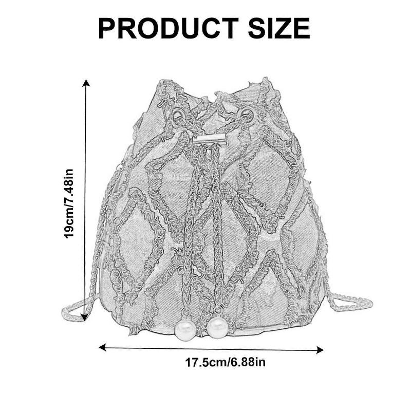 Denim Kordelzug Eimerbeutel für Damen Geräumig Quasten Jeans Kleine Schultertasche Umhängetasche mit Verstellbarem Riemen Rosa
