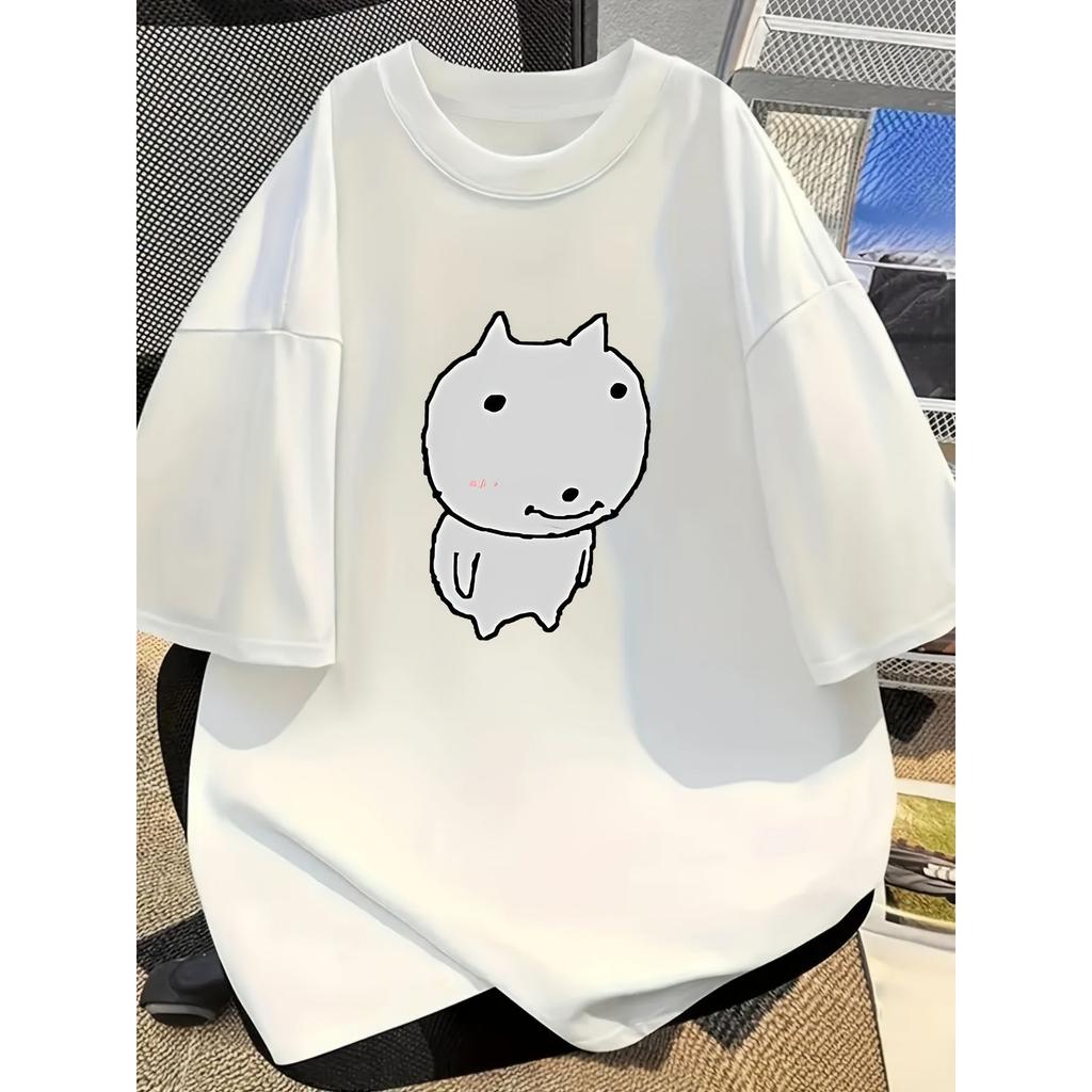 Korean Meme Tshirt Minimally Designed Cat Printed Unisexs Unisexs Tshirt Cute Round Neck Daily Wear Summer New Fashion Tees