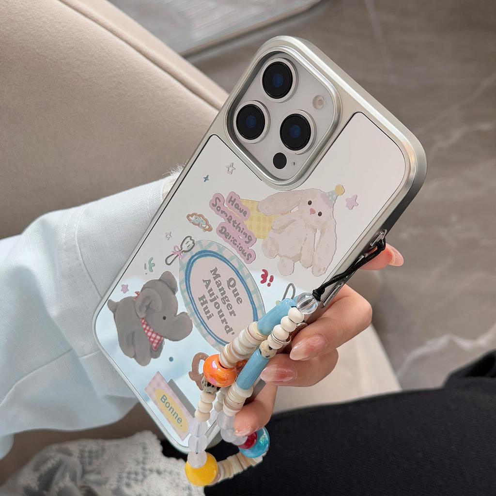 Mirror Ins Elephant Stand for16pro Max Mobile Phone Case for IPhone17 for Apple 15 Rope 13 Childlike Cartoon