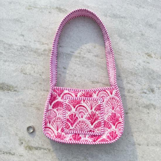 Shoulder Bag Usalover925 Pink Quilted Cotton Floral Print Shoulder Bag 03