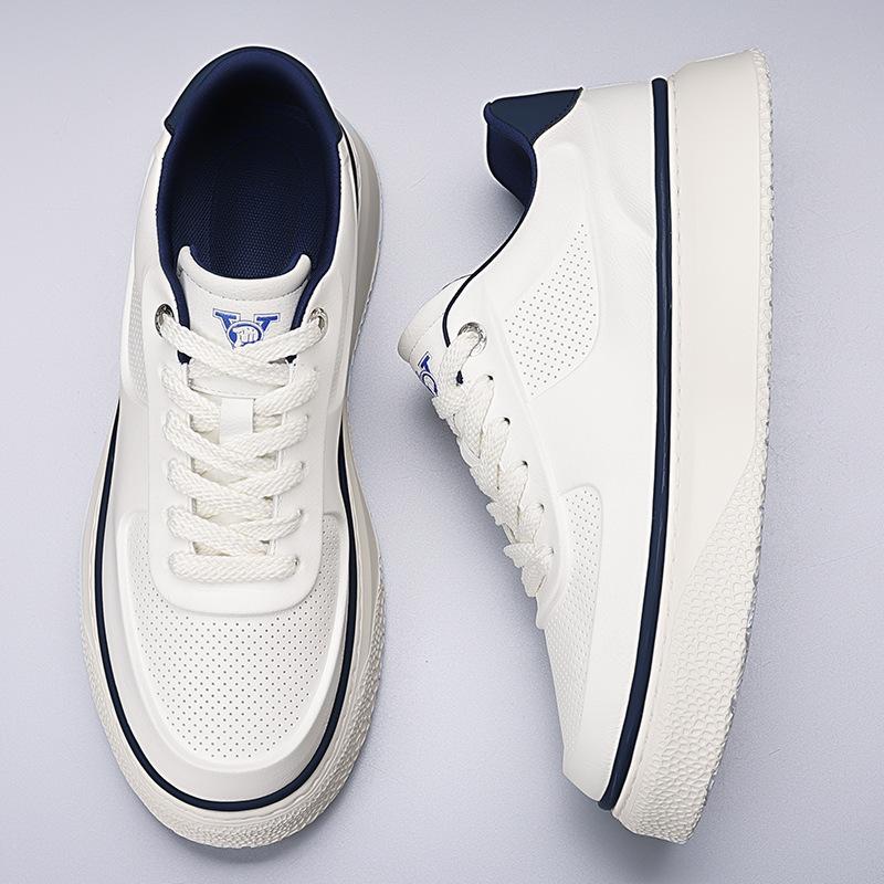 Spring and Summer New Men's Shoes Platform Men's Board Shoes White Shoes Breathable Punching Fashion Driving Shoes