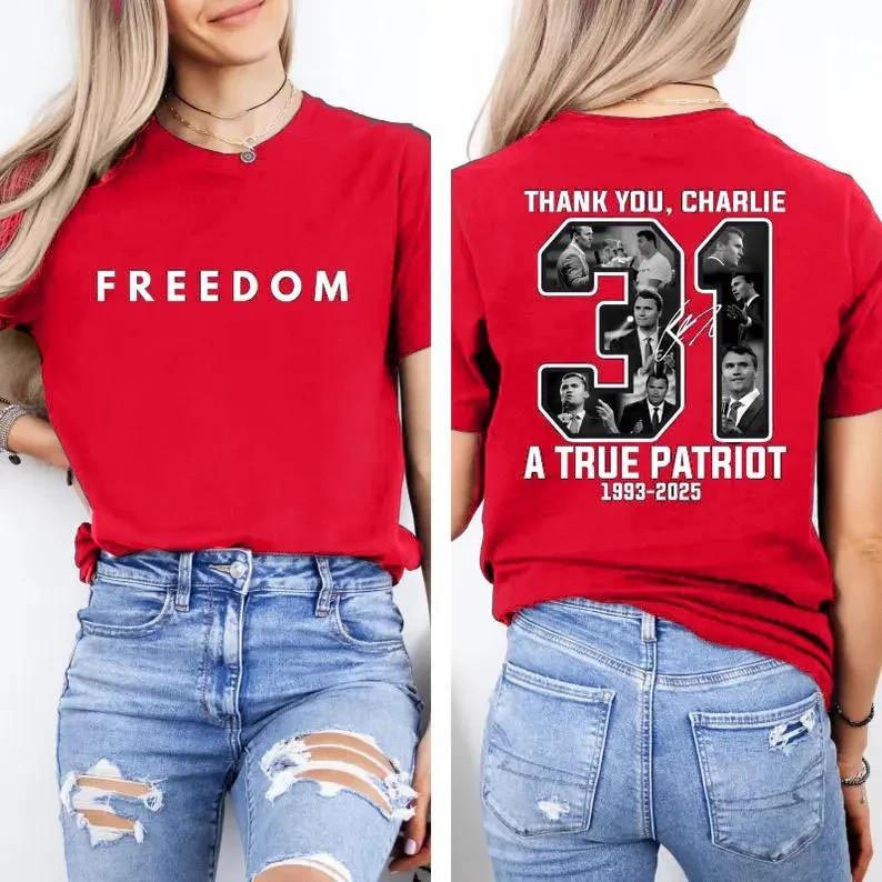 Футболка в память о Чарли Кирке Freedom Charlie Kirk , Спасибо, Чарли 31, Унисекс, БЫСТРАЯ ДОСТАВКА L