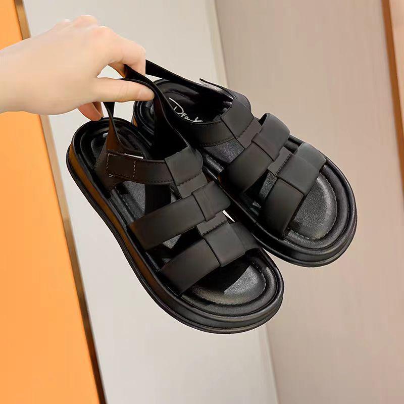 Heli Shark Moda Sandali Estivi da Donna Aperti Colore Solido Vuoti Sandali Bassi da Spiaggia Casual Velcro Scarpe da Donna