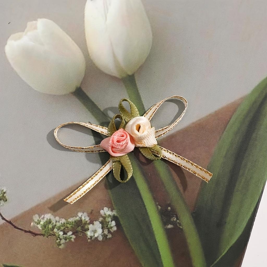 50pcs Elegant Rose Bows with Floral Accents, Mixed Colors for DIY Crafts & Gift Wrapping - Ideal for Weddings, Holidays, Birthdays & Home Decor