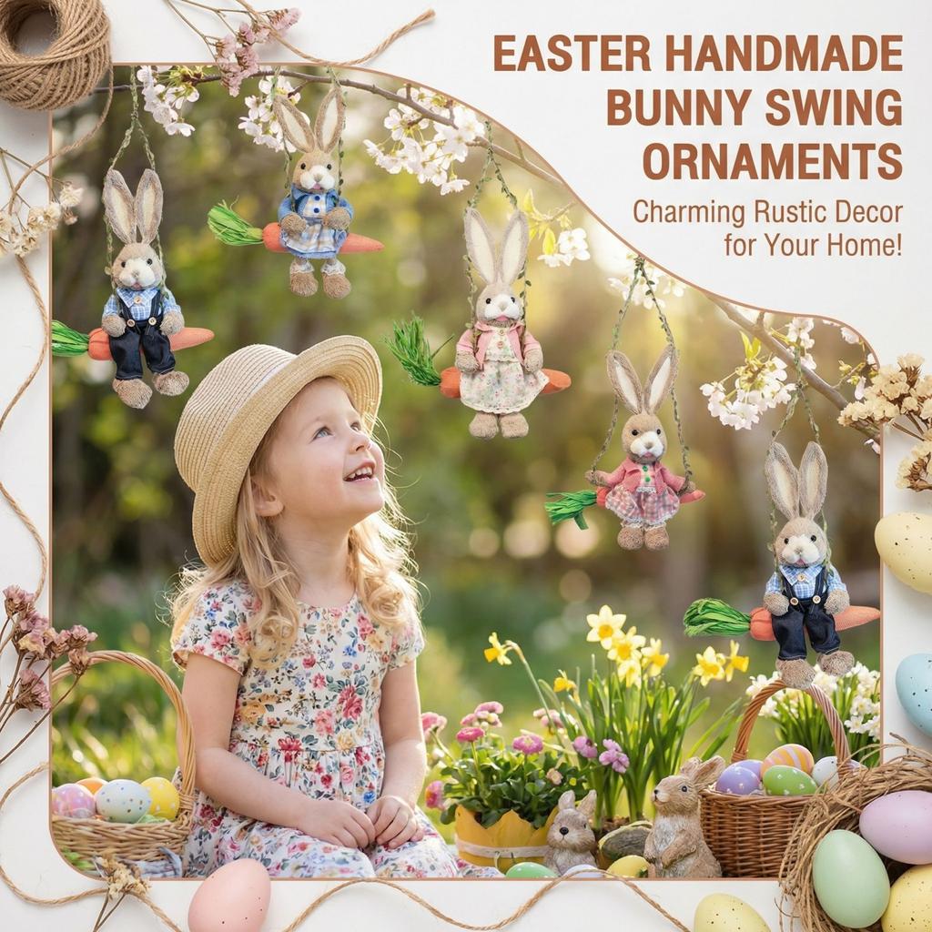 Ostern Handgefertigte Strohschaukel Hasen Dekorative Figur