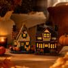 Set of 2 Small Halloween Resin Glowing Miniature House Decorations with Pumpkin Figurines for Shelf Table Centerpiece
