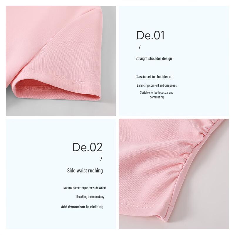 MJ Stil Damen Kurzarm Enganliegend Plissiertes T-Shirt