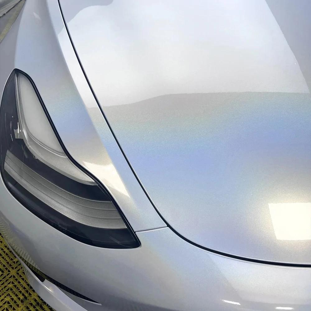 

Iridecence Laser White Car Wrap Vinyl Film Color Change Stickers PET Bubble Free Auto Self Adhesive Sticker Car Accessories 50x152cm
