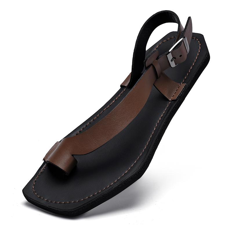 Fashion Leisure Walk Roman Flats 2025 New  Summer Men's Sandals Genuine Leather Male Casual Shoes Outdoor Men Open-toe Beach Shoes