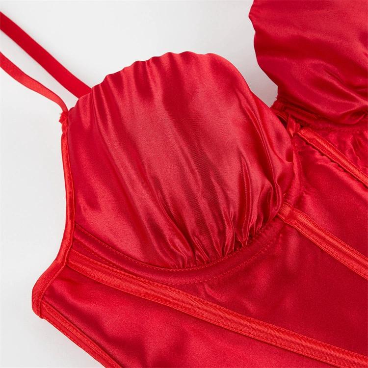 JYL TS Red Steel Ring Cup Hanging Strap Women's Bra Top