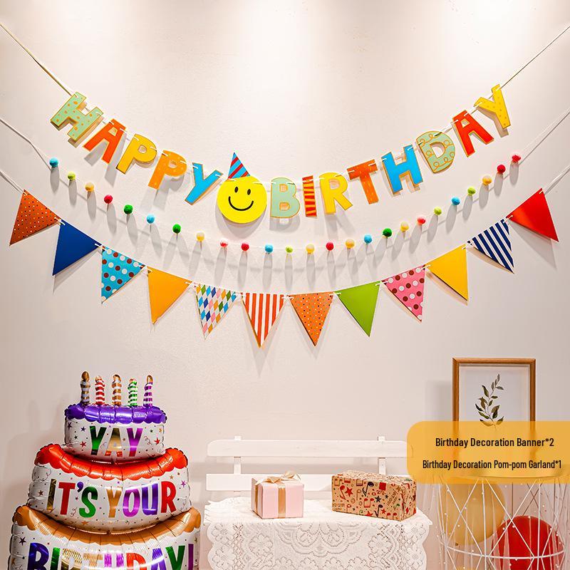 First Birthday Pom-Pom Bunting & Photo Banner for Boys and Girls