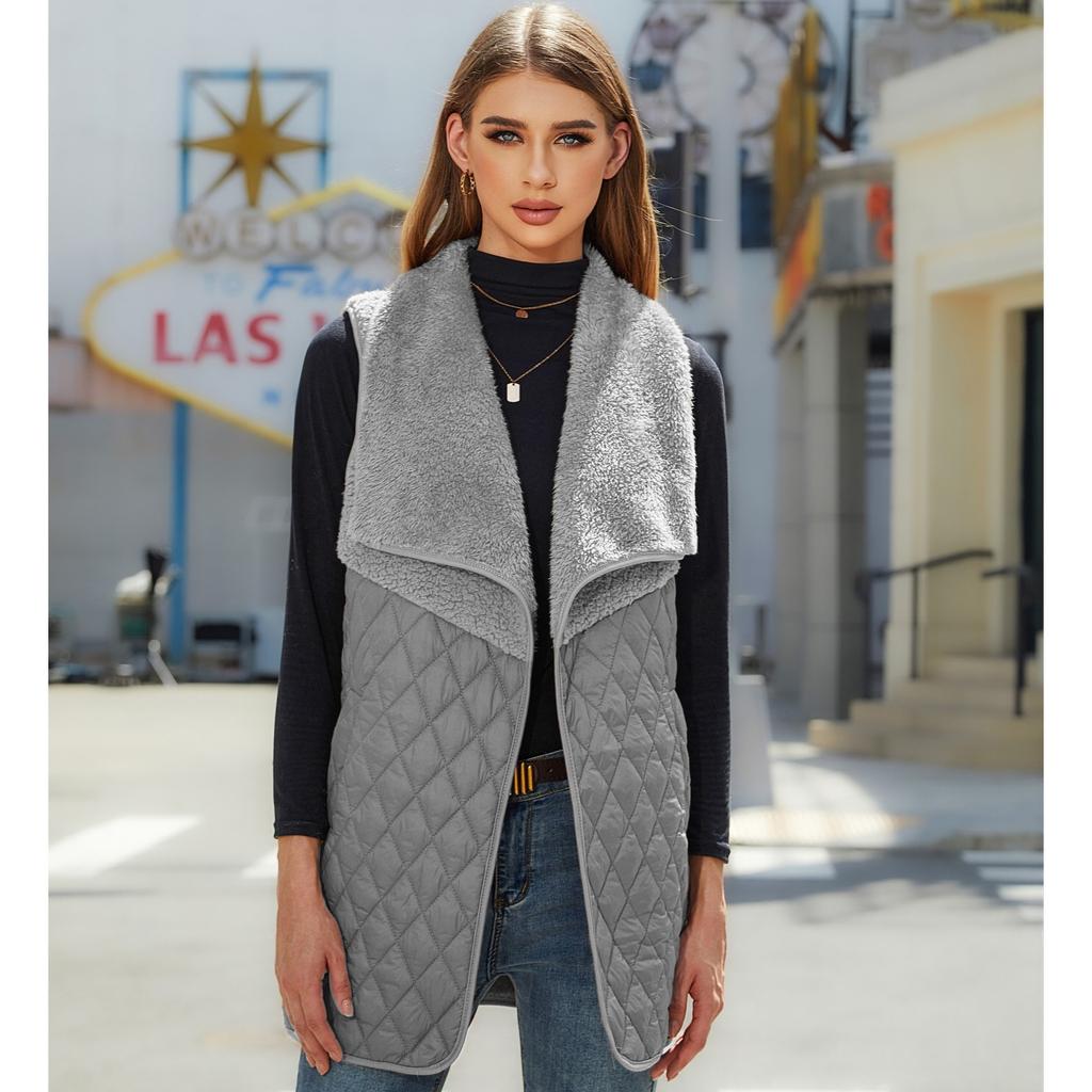 GMXIA Women's Autumn Fashion: Versatile Plush Patchwork Cardigan, Sleeveless Jacket, Vest for Women