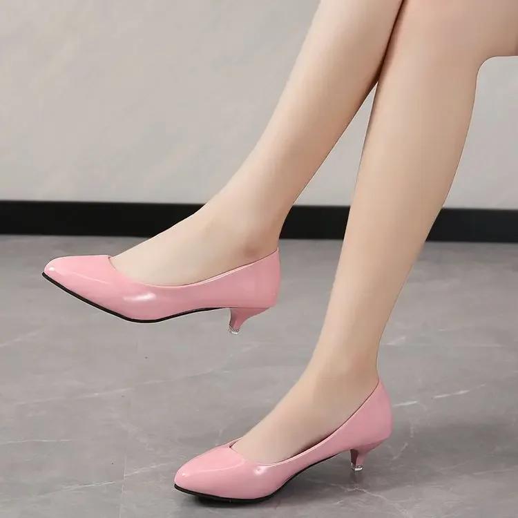 

Модные офисные туфли-лодочки для женщин Элегантные туфли на каблуке для женщин на шпильках с острым носком для вечеринок из искусственной кожи с тонким каблуком 39 розовый