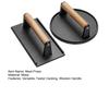 2Pcs Cast Iron Meat Press with Wood Handle Heavy-Duty Bacon Burger Smasher for Grill Griddle Skillet Rust-Proof Round Rectangular Professional BBQ