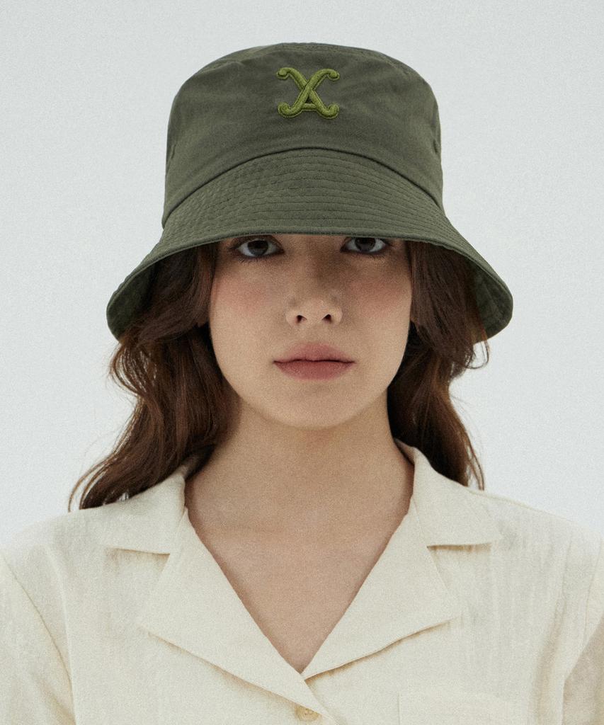 Bajal Va Curved Logo Nylon Bucket Hat Khaki