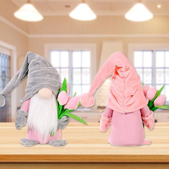Gnome Doll Cute Long White Beard Fabric Tulip Bouquet Classic Swedish Faceless Doll Decor for Mother's Day