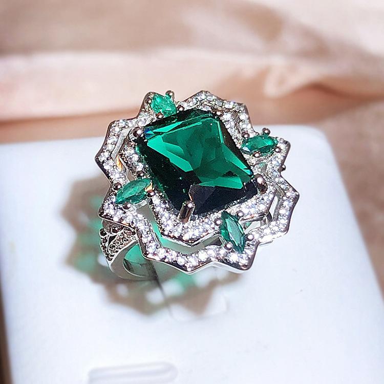 High Carbon Diamond High Tech Diamond Colored Ice Flower Cut Open Ring Girl Celebrity Jewelry