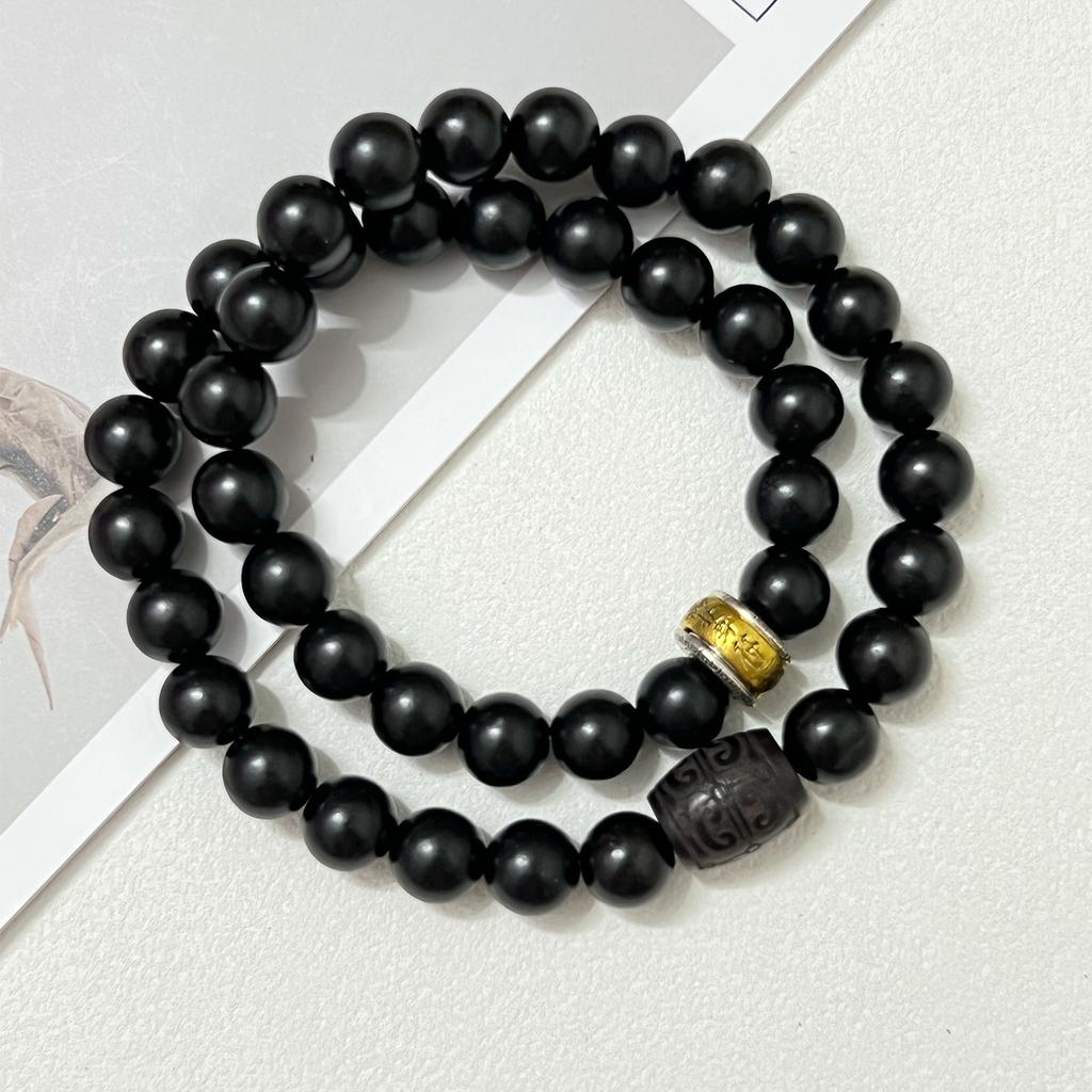 Dobbeltlags Træarmbånd til Mænd 10mm Runde Perler Ibenholt Armring Flerlags Armbånd Smykker Gaver