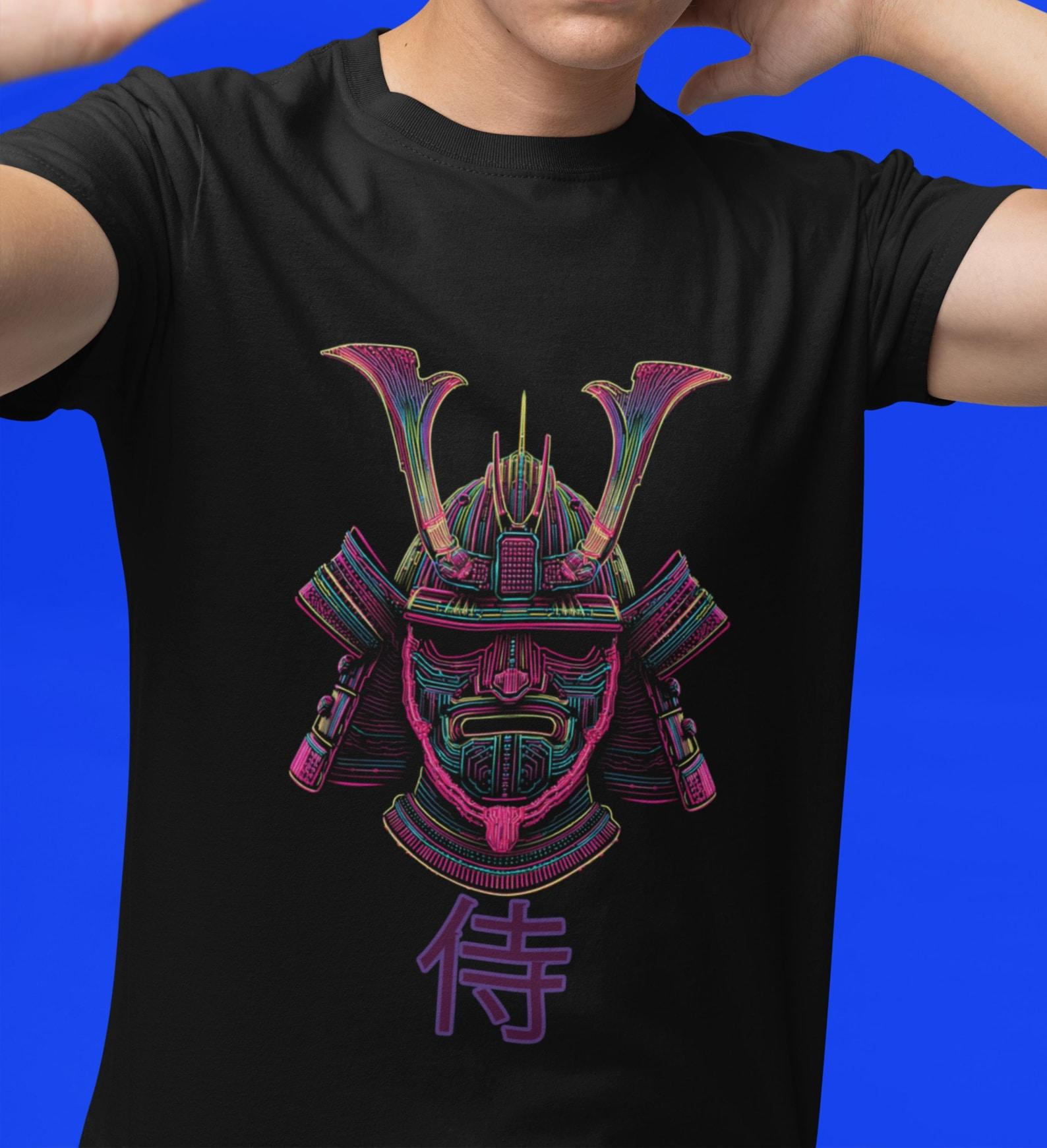 Cyberpunk Samurai T-Shirt: Neon Warrior Vaporwave Graphic Tee S