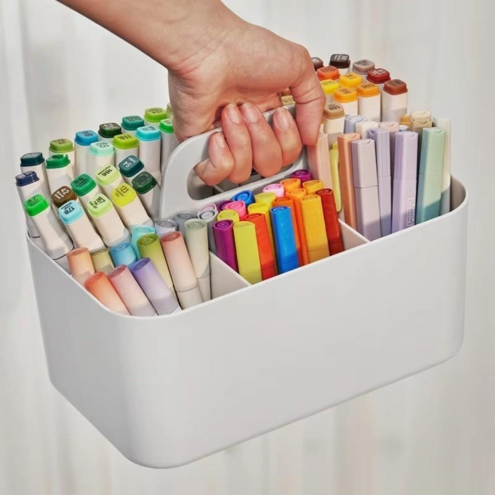 With Handle Pen Organizer Portable Desk Storage Basket Durable Marker Pen Storage Box  Office Use