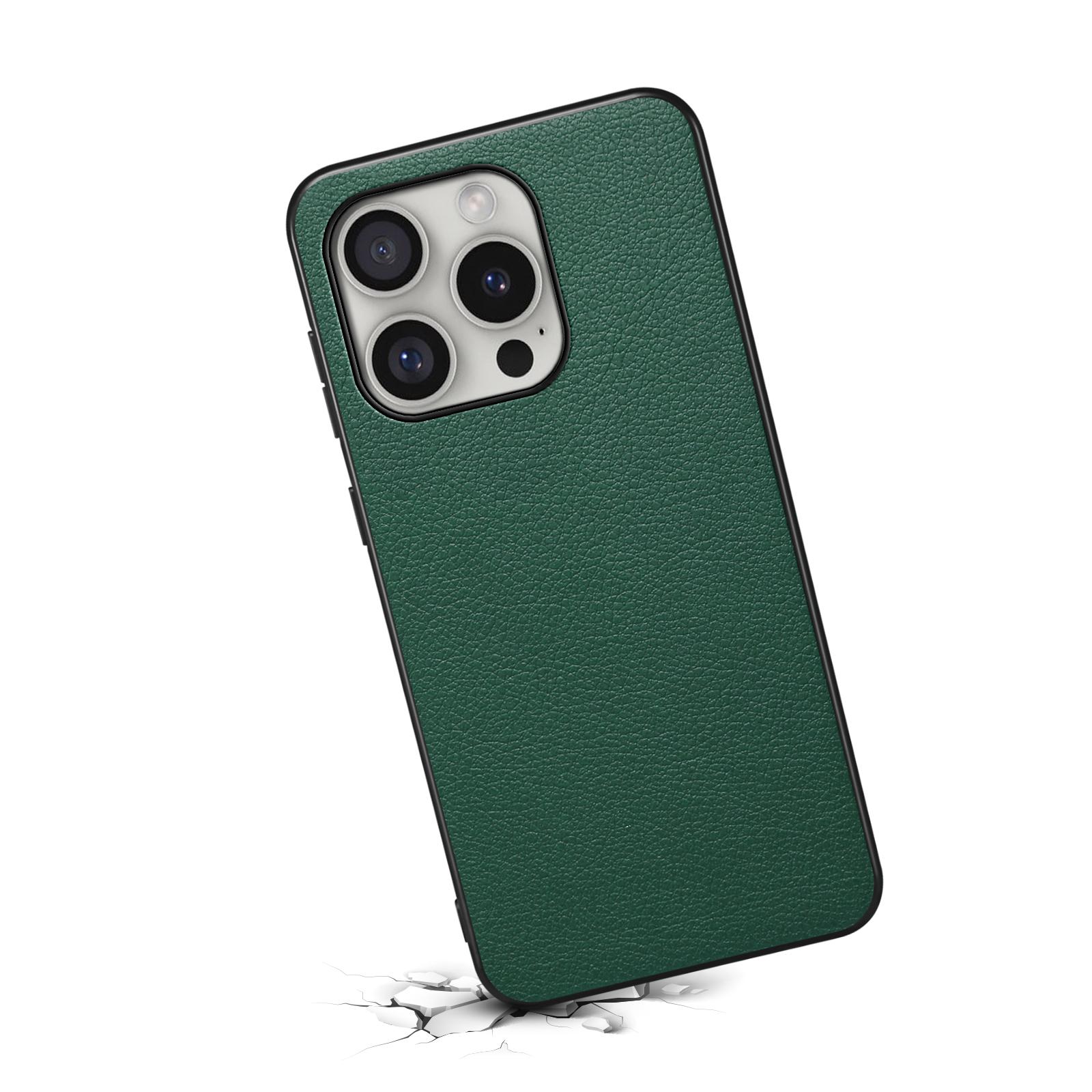 

For iPhone 16 Pro Case Leather Coated PC+TPU Anti-Scratch Phone Cover Orange