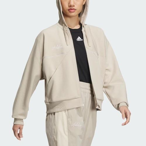 adidas Letter Logo Sports Casual Hooded Jacket for Women, Light Brown