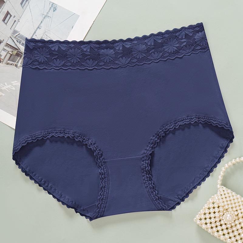 High Waist Plus Size Lace Trim Cotton Panties - Seamless, Breathable, with Abdomen Control and Antibacterial Properties.