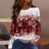 Women's Fashion Casual Slit Hem Round Neck Long Sleeve Loose  Printed T-Shirt Ladies Top
