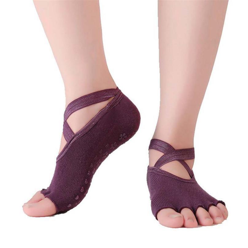 Fashion Solid Color Female Cross Straps Ballet Open Toe Floor Socks Silicone Non-slip Yoga Socks