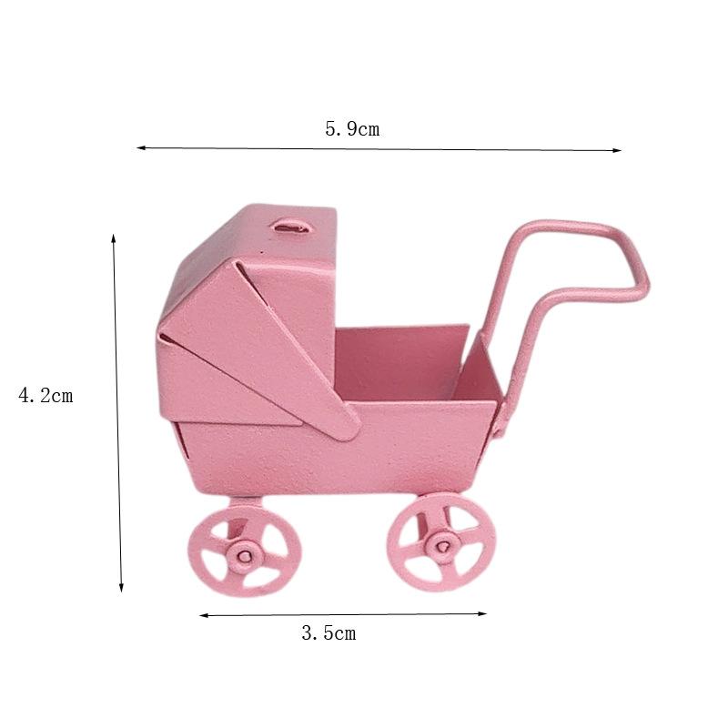 

1:12 Dollhouse Miniatures Pink Baby Stroller Model Wheels Can Turn Doll House Accessories Decor Kids Pretend Play Toys DIY Gifts рожевий
